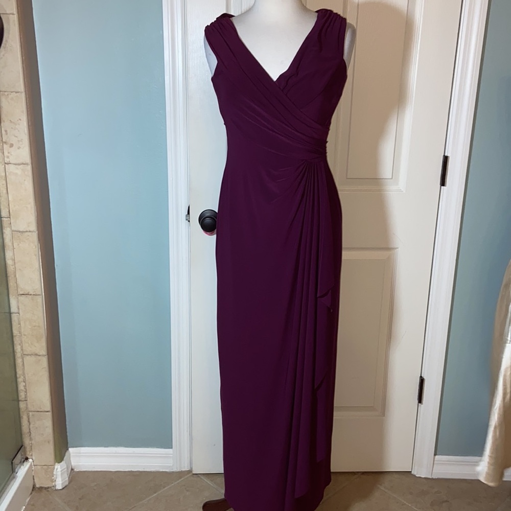 Like new Ralph Lauren eggplant faux wrap evening gown